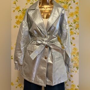 Elegant Metallic silver Trench Coat size M